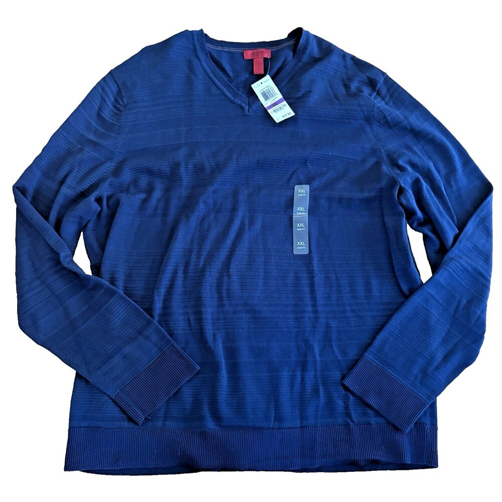Alfani Mens Sweater Size XXL-2XL Slim Fit Solid Navy Blue V-Neck Cotton NWT $72